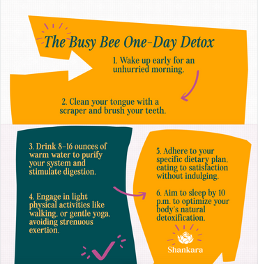 Infographic highlighting the Busy Bee Detox: a DIY one day detox for busy people.
